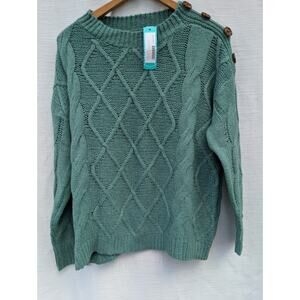 Pink Clover Women's Antalya Button Detail Cable Knit Sweater Sz M Teal Green